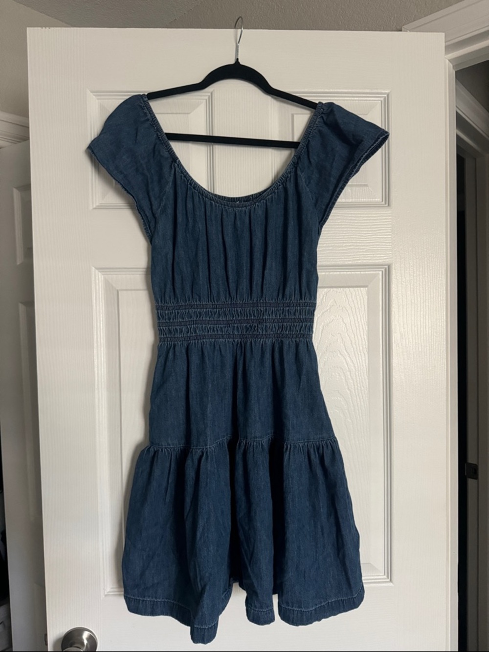 Blue Denim Tiered Short-Sleeve Women's Dress